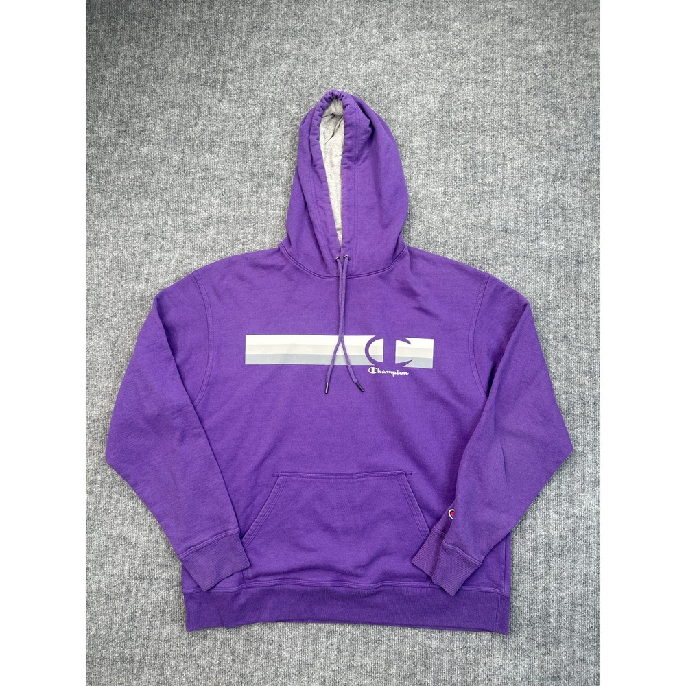 Champion Mens XL Purple Graphic Logo Pullover Hoodie Sweatshirt Cotton Blend